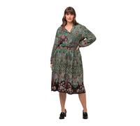 Ulla Popken Midikleid V-Neck Print Robes, Marron foncé, 60-62 Femme