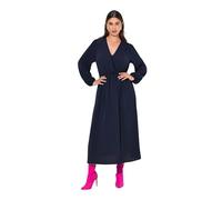 Ulla Popken Midikleid, Wickeloptik, A-Linie, V-Ausschnitt, Langarm Robe, Marine, 60-62 Femmes