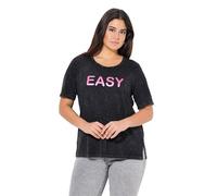 Ulla Popken mit, Classic T-Shirt Classique avec Inscription « Easy Wording », Noir, 44-46 Grande Taille Femmes