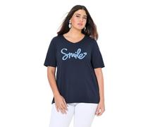 Ulla Popken mit Flauschigem Schriftzug, Classic T-Shirt Classique avec Inscription Moelleuse, Marine, 48-50 Grande Taille Femmes