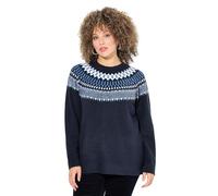 Ulla Popken Norweger-Pullover, Rundhals, Langarm, Weicher Feinstrick Pull-Over, Encre Bleue, 64/66 FR Femmes