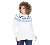 Ulla Popken Norweger-Pullover, Rundhals, Langarm, weicher Feinstrick Pull-Over, schneeweiß, 56/58 FR Femme