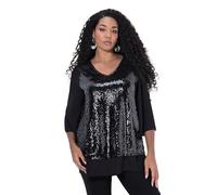Ulla Popken Pailletten-chiffonbluse Chemisiers, Noir, 54-56 Femmes