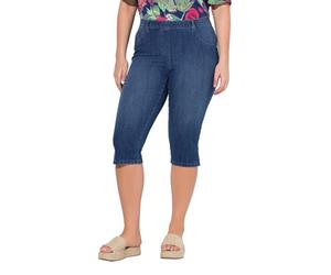 Ulla Popken Pantacourt Sienna en Jean pour Femme, Jambe étroite, Taille élastique, Capri Sienna, Jambe étroite, Taille élastique, Bleu Denim, 36W / 32L