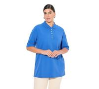 Ulla Popken Polo piqué pour Femme, col Polo, boutonnière en Velours, Manches mi-Longues, Bleu Prune, 48-50