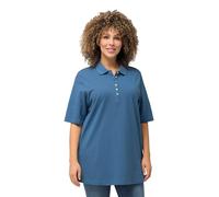 Ulla Popken Poloshirt, Piqué, Polokragen, Samt-Knopfleiste, Halbarm T-Shirts, Bleu Denim, 58-60 Femmes