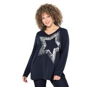 Ulla Popken Pullover, Pailletten-Stern, V-Ausschnitt, Langarm Pull-Over, Marine, 48-50 Femme