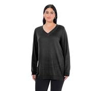 Ulla Popken Pull, col en V, Manches Longues, Tricot Fin Doux Sweater, Noir, 52-54 Femme