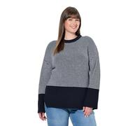 Ulla Popken Femme Grandes Tailles Pull en Coton Bio, Motif à Rayures, col Rond et Manches Longues Marine 58+ 832418130-58+