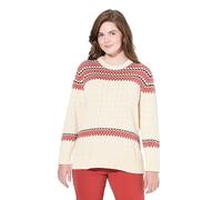 Ulla Popken Pullover, Fair Isle, Rundhals, Langarm, Biobaumwolle Pull-Over, Ziegelrot, 48-50 Femme