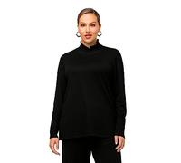 Ulla Popken Pullover, gekräuselter Stehkragen, Langarm, Knöpfe Pull-Over, Noir, 48-50 Femme