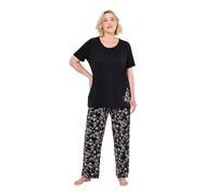 Ulla Popken Femme Pyjama, Zweiteiler, Scribble-Herz, Halbarm, Lange Hose Ensemble De Pijama, Noir, 48-50 EU