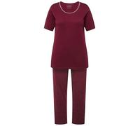 Ulla Popken Femme Grandes Tailles Pyjama Deux pièces, Pantalons à Pois & T-Shirt Manches Courtes Rouge vin 42+ 821244344-42+