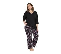 Ulla Popken Pyjama, Katzen, V-Ausschnitt, 3/4-arm, Taschen Ensemble de Pijama, Noir, 44-46 Femmes