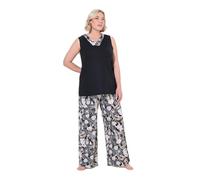 Ulla Popken Pyjama Palmes Spring, Noir, 54-56 Femmes