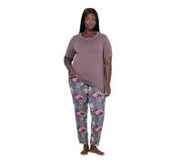 Ulla Popken Pyjama pour Femme, Motif Floral, Terre, 50-52