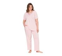 Ulla Popken Pyjama, Satindetails, V-Ausschnitt, Halbarm Ensemble de Pijama, Rose bébé, 46-48 Femmes
