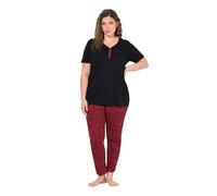Ulla Popken Pyjama, Zierkante, Spitzendruck, Halbarm Ensemble de Pijama, Salsa, 46-48 Femmes