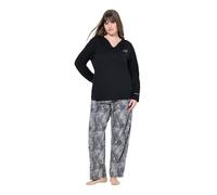 Ulla Popken Pyjama, Zweiteiler, Tunika-Ausschnitt, Langarm, Noir, 58-60 Femmes