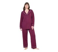 Ulla Popken Pyjama, Zweiteiler, Zierpaspeln, V-Ausschnitt, Langarm, Fauve foncé, 54-56 Femme