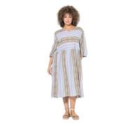 Ulla Popken Robe Caftan à Rayures pour Femme - Grandes Tailles - Col en V - Manches 3/4-838739, Abricot, 58-60