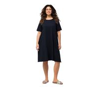 Ulla Popken Robe en Jersey, Ligne A, col Rond, Manches mi-Longues, Poches 819165, Bleu, 60-62 Femme