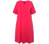 Ulla Popken Robe en Jersey, Ligne A, col Rond, Manches mi-Longues, Poches 819165, Rouge, 52-54 Femme