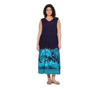 Ulla Popken Jerseykleid mit Palmenbordüre Robe, Encre Bleue, 58-60 Femmes