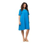 Ulla Popken Robe en Jersey, trapèze, col Rond, Manches mi-Longues, Poches 819165, Bleu, 60-62 Femme