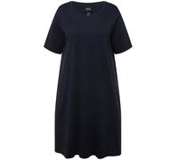 Ulla Popken Robe en Jersey, Ligne A, col Rond, Manches mi-Longues, Poches 819165, Bleu, 48-50 Femme