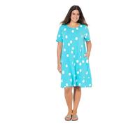Ulla Popken Robe midi à Pois, Ligne A, Poches, col Rond, Manches mi-Longues, en Jersey avec Petit Volant au Niveau de l'ourlet, imprimé à Pois, Aqua Profond, 48-50