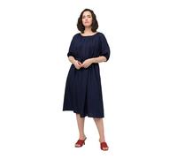 Ulla Popken Robe Midi, Ceinture À Nouer, Col Rond, Demi-Manches Ballon Femme