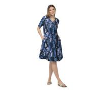 Ulla Popken Robe midi imprimée avec Bouton au Niveau du col 832018, Bleu, 52-54 Femme