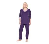 Ulla Popken Schlafanzug, Streifendetails, V-Ausschnitt, 3/4-arm Ensemble de Pijama, Aubergine, 42-44 Femmes