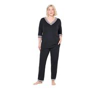 Ulla Popken Schlafanzug, Streifendetails, V-Ausschnitt, 3/4-arm Ensemble de Pijama, Noir, 42-44 Femmes