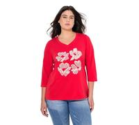 Ulla Popken Shirt, Blüten, Classic, V-Ausschnitt, 3/4-arm serré, Fuchsia, 58-60 Femmes