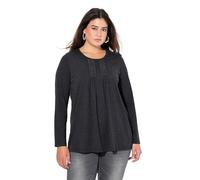 Ulla Popken Shirt, Falten, Perlen, A-Linie, Langarm Maillot de Tunique, Noir, 48-50 Femmes