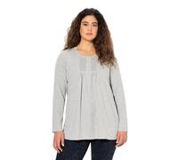 Ulla Popken Shirt, Falten, Perlen, A-Linie, Rundhals, Langarm, Mélange de Gris Clair, 48-50 Femmes