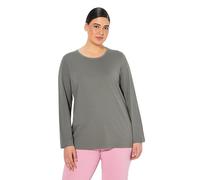 Ulla Popken Shirt, Slim, Rundhalsausschnitt, Langarm Manches Longues, Gris Vert, 56/58 FR Femmes