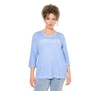Ulla Popken Shirt, Statementstickerei, Classic, Rundhals, 3/4-arm, Bleu Clair, 62-64 Femmes