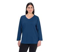 Ulla Popken Shirt, V-Ausschnitt, Relaxed, Langarm, Bleu foncé, 44-46 Femmes