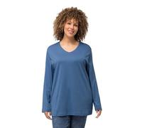Ulla Popken Shirt, V-Ausschnitt, Relaxed, Langarm serré, Bleu Denim, 54-56 Femmes