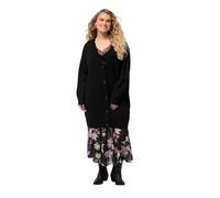 Ulla Popken Strickjacke, Boxy, Knöpfe, V-Ausschnitt, Feinstrick Cardigans, Noir, 58-60 Femme