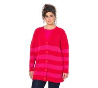Ulla Popken Strickjacke, Streifen, Boxy, V-Ausschnitt, Rollkanten Cardigan, Fuchsia, 50-52 Femme