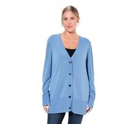 Ulla Popken Strickjacke, V-Ausschnitt, Knopfleiste, Feinstrick Pull-Over, Bleuet Clair, 48-50 Femme