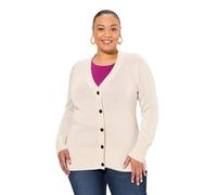 Ulla Popken Strickjacke, V-Ausschnitt, Knopfleiste, Feinstrick Pull-Over, Mélange Naturel, 64-66 Femme