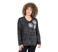 Ulla Popken Sweatshirt, Schneeflocken, V-Ausschnitt, Langarm Maillot de survêtement, Noir, 50-52 Femme