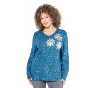 Ulla Popken Sweatshirt, Schneeflocken, V-Ausschnitt, Langarm Maillot de survêtement, pétrole, 54-56 Femme