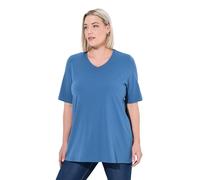 Ulla Popken T pour Femme, col en V, décontracté, Manches mi-Longues, Bleu, 50-52