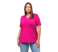 Ulla Popken T- Shirt, A-Linie, Tunika-Kragen, Halblange Ärmel, Fuchsia Pink, 54+ Femme